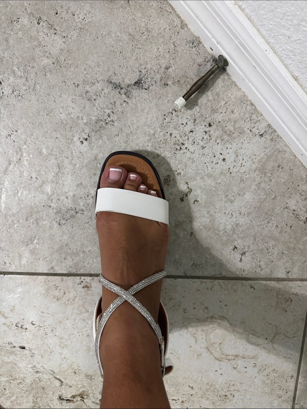 White Strappy Women's Sandal wedge with Rhinestone Accent